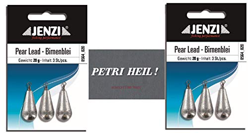 .Jenzi Set: 2 Packungen Birnenblei, 20 Gramm, 2 x 3 Stück,mit Wirbel/Öse .+ gratis Petri Heil! Aufkleber .Jenzi Set: 2 Packungen Birnenblei, 20 Gramm, 2 x 3 Stück,mit Wirbel/Öse .+ gratis Petri Heil! Aufkleber von .Jenzi