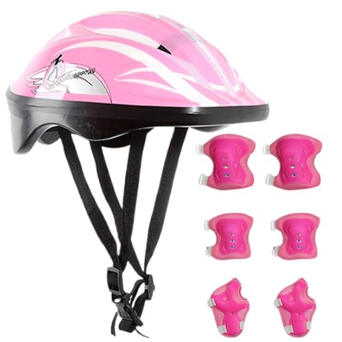 Jeorywoet Kids Helm, Kinderhelm und Pads Set 7pcs/Set Cartoon Stylish Kids Helm mit Kinngurt verstellbare Kinder -Schutzausrüstung für Fahrrad Skates Scooter, Kinderschutzausrüstung Set von Jeorywoet