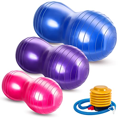 Jexine 3 Stück Anti-Platz-Gymnastikball, Erdnussform, Ball, Yoga, Balance, Stabilität, Schwangerschaftsball mit 1 Pumpe für Zuhause, Fitnessstudio, Arbeit, Geburt, Physiotherapie, 3 Größen von Jexine