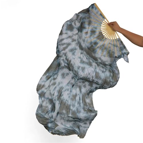 Bauchtanz-Fächer, ein Paar Bauchtanz-Seiden-Tie-Dye-Fächer, erweiterter farbiger langer Seiden-Fächer, Bühnen-Performance-Tanz-Fächer(Gray) von JgYiAngBq