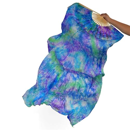 JgYiAngBq Bauchtanz-Fächer, EIN Paar Bauchtanz-Seiden-Tie-Dye-Fächer, erweiterter Farbiger Langer Seiden-Fächer, Bühnen-Performance-Tanz-Fächer(Blue) von JgYiAngBq