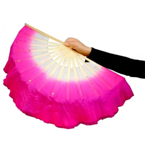 JgYiAngBq Bauchtanz-Fächer, chinesischer kurzer Bauchtanz-Fächer, 30 cm + 10 cm, Halbkreis, Seidenschleier, Paar, Yangko-Tanz-Bambus-Fächer (Rosa) von JgYiAngBq