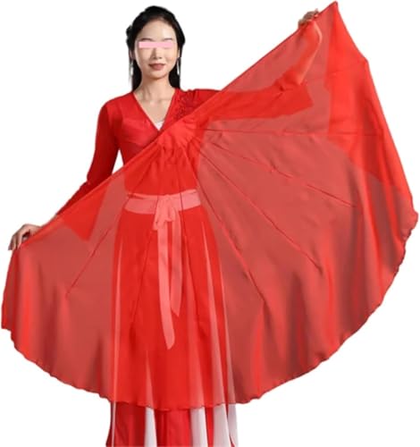 JgYiAngBq Bauchtanz-Fächer, großer Bauchtanz-Fächer, Schleier, weicher Chiffon-Stoff, biegsamer Stab, Bühnenaufführungs-Requisiten, Tanzzubehör(Red,85cm) von JgYiAngBq