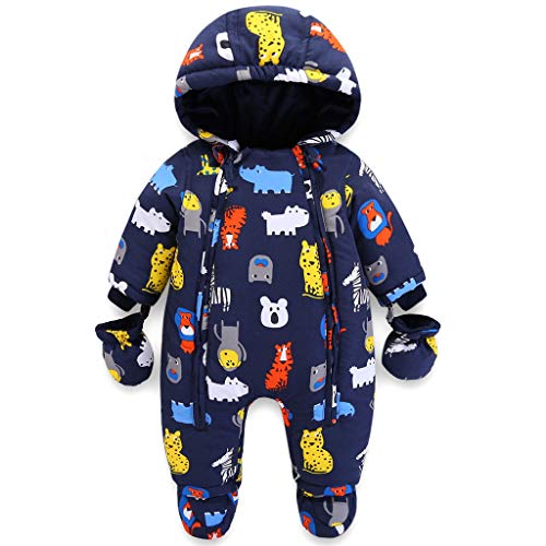 Baby Winter Overall Mit Kapuze Jungen Schneeanzüge mit Handschuhen und Füßlinge Warm Kleidungsset 9-12 Monate von JiAmy