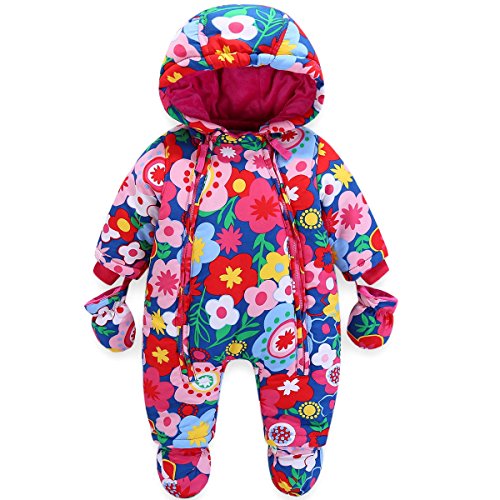 JiAmy Baby Winter Overall Mit Kapuze Mädchen Schneeanzüge mit Handschuhen und Füßlinge Warm Kleidungsset 18-24 Monate von JiAmy