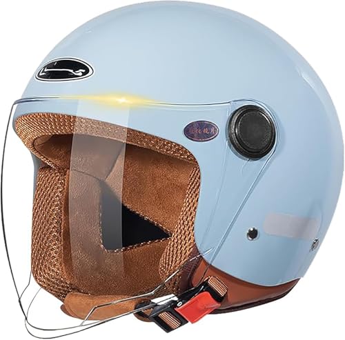 3/4 Retro-Motorradhelm,Rollerhelm Mit Visier,ECE Zulassung Retro-Jet-Helm Für Damen Und Herren,Moped,Motorrad ATV, Moped D,XL/(61~62cm) von JianJud