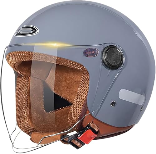 3/4 Retro-Motorradhelm,Rollerhelm Mit Visier,ECE Zulassung Retro-Jet-Helm Für Damen Und Herren,Moped,Motorrad ATV, Moped F,S/(55~56cm) von JianJud