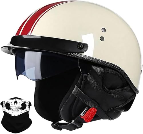 Motorrad-Halbschalenhelm Mit Schutzbrille, Motorrad-Halbhelm, Motorradhelm Mit Totenkopfkappe, Neuheit Herren Damen Jethelm ECE-Geprüft, Scooter Cruiser Moped Helm A,M/(55~56cm) von JianJud