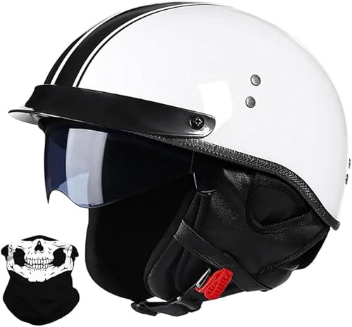 Motorrad-Halbschalenhelm Mit Schutzbrille, Motorrad-Halbhelm, Motorradhelm Mit Totenkopfkappe, Neuheit Herren Damen Jethelm ECE-Geprüft, Scooter Cruiser Moped Helm D,L/(57~58cm) von JianJud