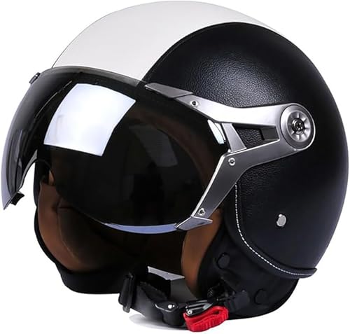 Retro 3/4 Motorrad-Halbhelm ECE-Geprüfter Skull Cap-Helm Erwachsene Männer Frauen Retro-Jethelm Mit Verstellbarer Schnellverschlussschnalle Für Fahrrad-Cruiser-Scooter A,L/(59~60cm) von JianJud