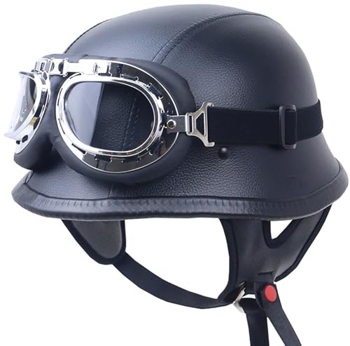 Retro Motorrad Halbhelme Jet Helm Mit Visier Schnellverschluss Schnalle Für Cruiser Chopper Biker Moped Halbschalenhelm Mit ECE Zertifizierung A,M/(57~58cm) von JianJud