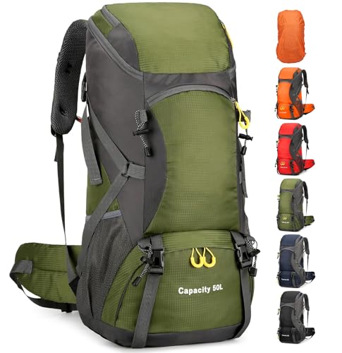 jianyana Wanderrucksack 50L Trekkingrucksack Regenhülle Reiserucksack Wasserdichter Campingrucksack für Wandern Camping Bergsteigen Reisen Sport Herren Damen von jianyana