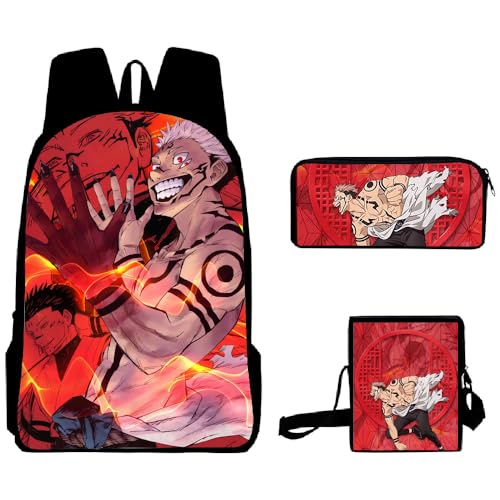 Jilijia Satoru Gojo 3-teiliges Anime-Rucksack-Set mit einzelner Umhängetasche und Federmäppchen, 3D-gedrucktes Cartoon-Schultaschen-Set für Jungen und Mädchen, Weihnachts- und Geburtstagsgeschenke, von Jilijia