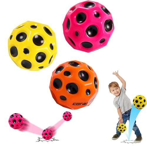 Jilskl 3 Stück Astro Jump Ball, Hohe Springender Gummiball, Mini Bouncing Ball Toy, Space Moon Ball, Eine Gute Wahl Für Familien Interaction, Outdoor-Sport (Orange + Gelb + Pink) von Jilskl