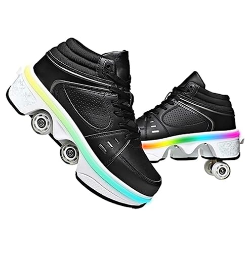 Schuhe mit Rollen Rollschuhe Jungen Mädchen Skateboard Schuhe mit LED Blinkend 4-Rad Automatisch Einziehbar Komfort Outdoor Sportschuhe für Kinde Und Erwachsene von JinFugron