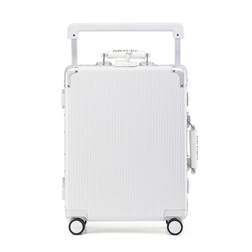 JingYi Store Modisches Gepäck Trolley-Koffer Gepäck Mit Aluminiumrahmen Boarding-Koffer Mit Großem Fassungsvermögen Passwort-Koffer(White,26in) von JingYi Store