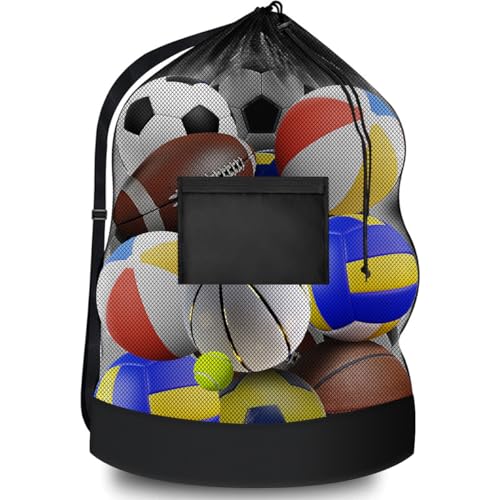 Extra Große Ballsack,76 × 102 cm Ballnetz für 10 Bäll-15 Bälle,Balltasche Fussball mit Kordelzug und Schultergurt,Große Kugelnetzbeutel,Ballnetz Balltasche für Fußball Basketball Volleyball Rugbyball von Jinsion