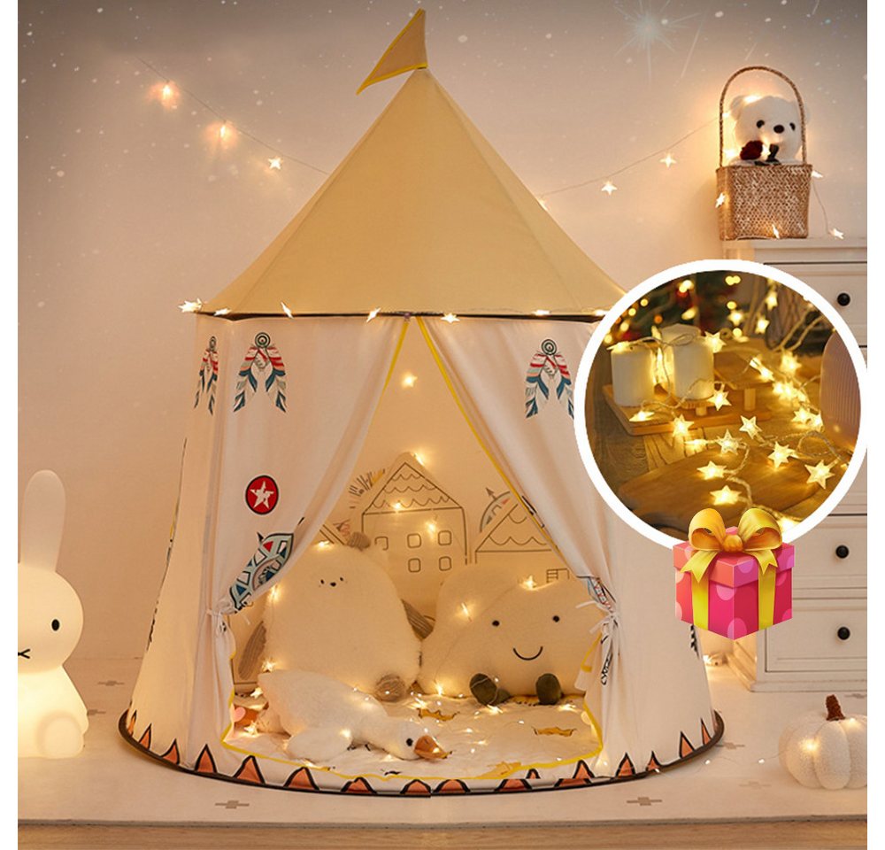 Jioson Spielzelt Schloss Haus Kinderzelt+Starlight Lichter,Drinnen Draußen,130*116cm (Mit 6 Meter Lichterkette) Perfekt als Geschenk zu Weihnachten von Jioson