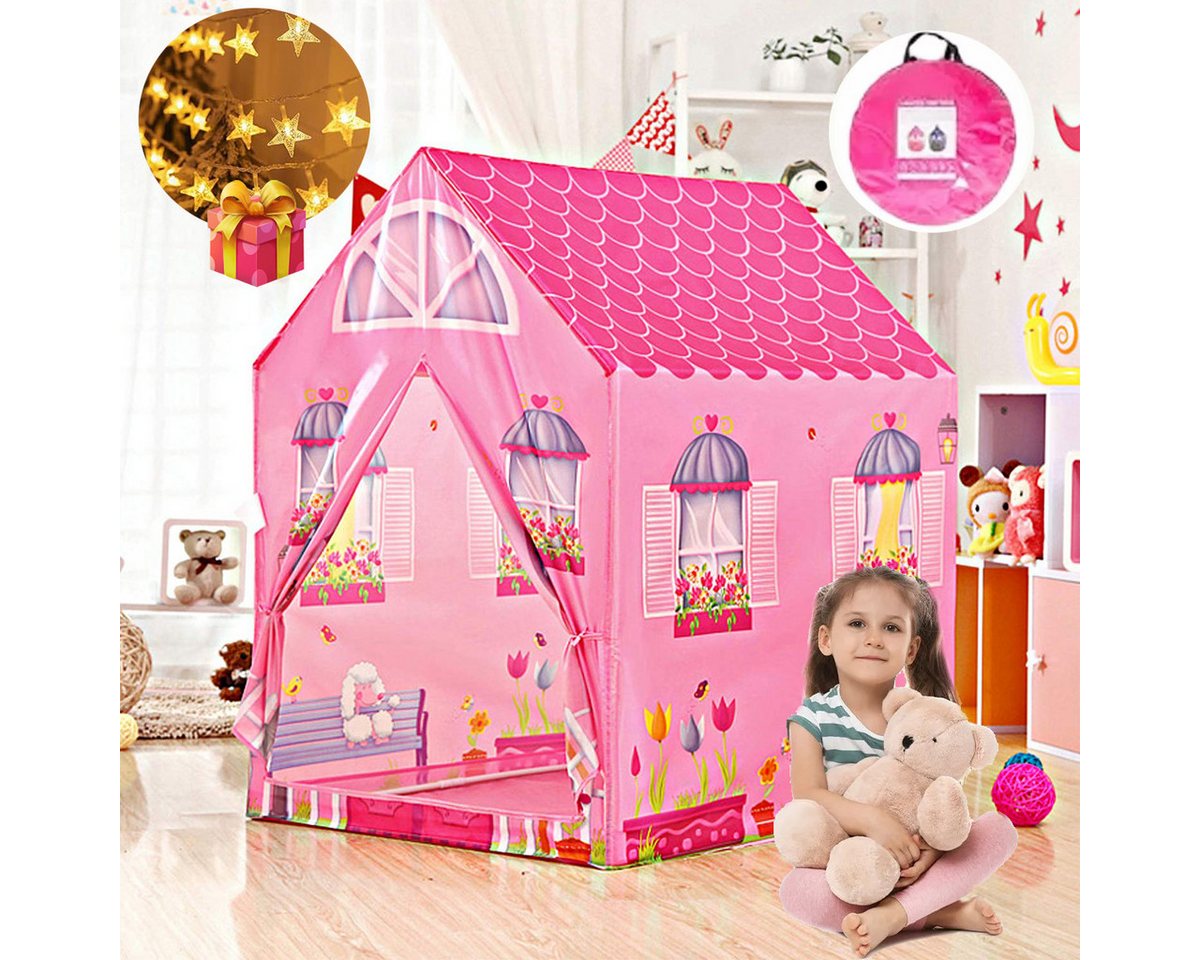 Jioson Spielzelt Schloss Haus Kinderzelt Mit 6 Meter Lichterkette,Spielzelt für Kinder (Drinnen Draußen, Rosa) Perfekt als Geschenk zu Weihnachten von Jioson