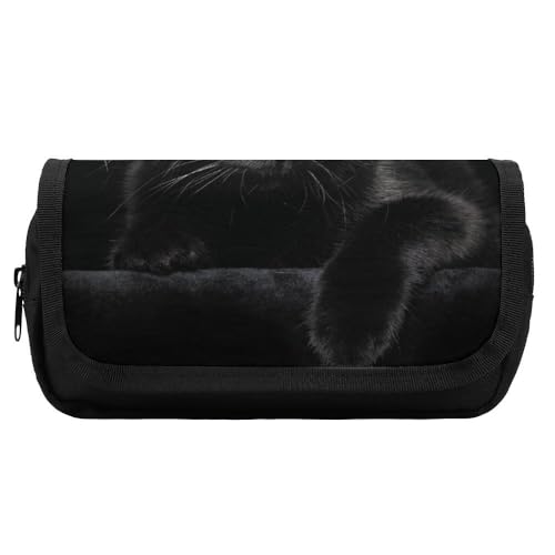 JiuPopular Doppellagiges Federmäppchen, Katzenmuster, schwarz, CatStationery Tasche verwendet als Federmäppchen für Büro und Schule, Geschäftsreise oder kleine Werkzeugbox, Mädchen Make-up-Tasche, von JiuPopular