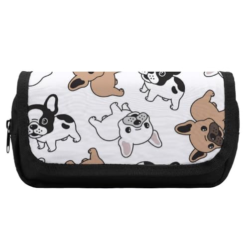 JiuPopular Doppelschichtiges Federmäppchen, niedliche französische Bulldogge, Schreibwaren-Tasche als Federmäppchen für Büro und Schule, Geschäftsreise oder kleine Werkzeugbox, Make-up-Tasche für von JiuPopular