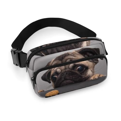 JiuPopular Hüfttasche, niedlicher Mops-Hund, verstellbare Bauchtasche zum Laufen, Spazierengehen, Wandern, siehe abbildung, 20x13cm von JiuPopular