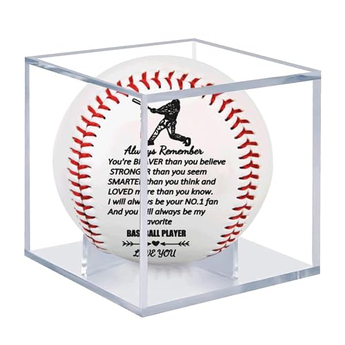 Baseball-Andenken-Display, Baseball-Vitrine - 9-Zoll-Baseball mit Holzkern,Mit motivierenden Botschaften, durchsichtige Baseball-Souvenir-Displaybox, Schlafzimmerdekoration für Jungen von Jlobnyiun