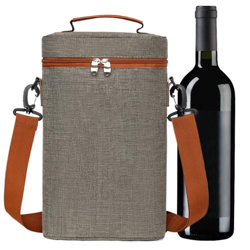 Jlobnyiun Wein-Reisetasche, Weintasche, Flaschen-Weintasche, Weinträger | Isolierte Tragetasche Für 2 Flaschen, Weinkühltasche | Weinträger Mit Griff, Tragbare Tragetasche Für BYOB, Frauen Und Männer von Jlobnyiun