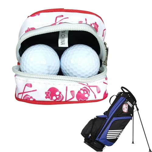 Joberio Golf Ball Tee Pouch - Golf Ball Pouch Bag with Carabiner | Skull Pattern Golf Ball Carry Bag | Golf Tee Organizer Bag | Storage Carry Pouch Sports Accessories for Men, Store 2 Balls & 1 Tee von Joberio