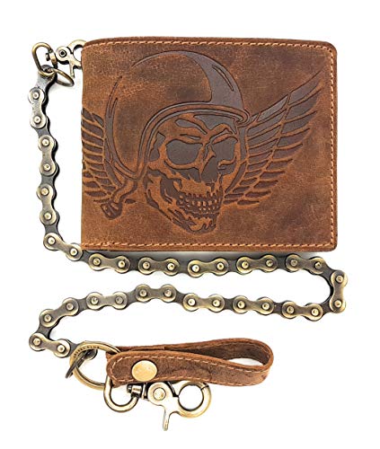 Biker Geldbörse quer mit massiver 50cm Fahrrad-Kette vegetabil gegerbtes Hunterleder Portemonnaie Totenkopf, Braun, S Biker Geldbörse quer mit massiver 50cm Fahrrad-Kette vegetabil gegerbtes Hunterleder Portemonnaie Totenkopf, Braun, S von Jockey Club
