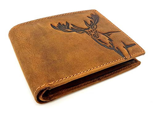 Jockey Club echt Büffel Voll-Leder Geldbörse für Männer, naturbelassenes Hunterleder Portemonnaie mit RFID NFC Schutz Hirsch Jockey Club echt Büffel Voll-Leder Geldbörse für Männer, naturbelassenes Hunterleder Portemonnaie mit RFID NFC Schutz Hirsch von Jockey Club