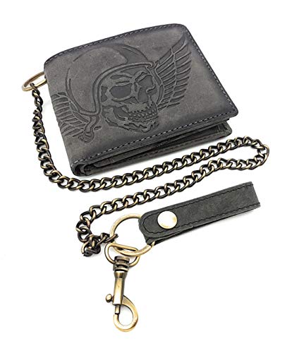 Jockey Club echt Leder Biker Geldbörse quer Hunterleder Portemonnaie Totenkopf Schädel Wing of Hell mit 50cm Kette & RFID Schutz Jockey Club echt Leder Biker Geldbörse quer Hunterleder Portemonnaie Totenkopf Schädel Wing of Hell mit 50cm Kette & RFID Schutz von Jockey Club