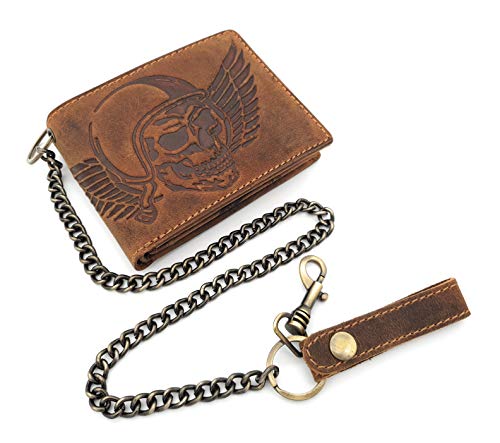 Jockey Club echt Leder Biker Geldbörse quer Hunterleder Portemonnaie Totenkopf Schädel Wing of Hell mit 50cm Kette & RFID Schutz Jockey Club echt Leder Biker Geldbörse quer Hunterleder Portemonnaie Totenkopf Schädel Wing of Hell mit 50cm Kette & RFID Schutz von Jockey Club