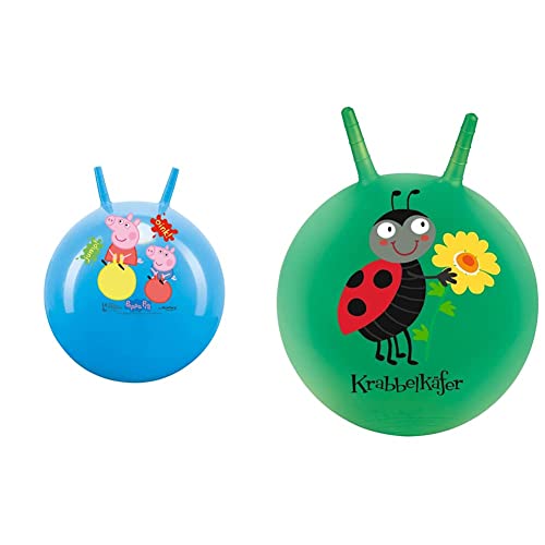 John 59575 Hüpfball für Kinder blau 45 cm & Moses 16011 Krabbelkäfer Hüpfball, Bouncing Ball für Kinder ab 4 Jahren, Indoor-und Outdoor-Spielzeug zum Sitzen und Hüpfen, Grün mit Marienkäfer von John