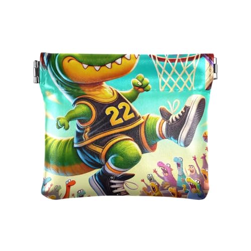 Basketball Dinosaurier Grün Münzgeldbörse für Frauen Geldbörse Frauen Slim Leder Münzbörse für Frauen, Basketball Dinosaurier, Grün, 4.33x3.74In, Basketball Dinosaurier, Grün von Joitme