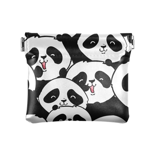 Playful Pandas Black Wallet Pouch, Leder Münztasche, Mini Wallet für Frauen, Verspielte Pandas, Schwarz, 4.33x3.74In, Verspielte Pandas, Schwarz von Joitme