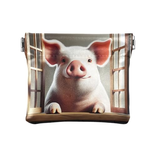 Smiling Pig Geldbörse mit Sichtfenster, Braun, Smiling Pig Fenster braun, 4.33x3.74In, Smiling Pig Fenster braun von Joitme