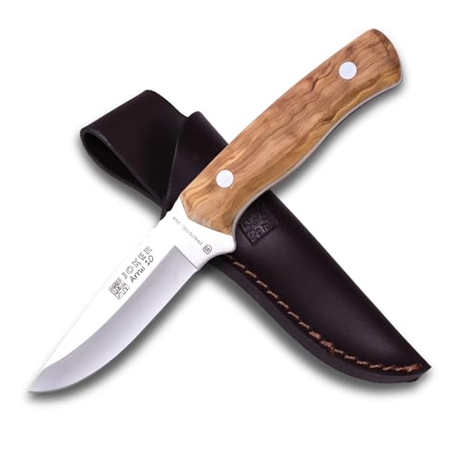 Joker Bushcraft-Messer Arrui 10" CO60, Überlebensmesser mit 10 cm Klinge, Olivenholznholzgriff, Gürtelmesser mit brauner Lederscheide, Werkzeug zum Angeln, Jagen, Camping und Wandern Joker Bushcraft-Messer Arrui 10" CO60, Überlebensmesser mit 10 cm Klinge, Olivenholznholzgriff, Gürtelmesser mit brauner Lederscheide, Werkzeug zum Angeln, Jagen, Camping und Wandern von Joker