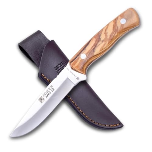 Joker Bushcraft-Messer Arrui 12" CO63, jagdmesser mit Griff aus Olivenholznholz, 12 cm Klinge aus Edelstahl, Gürtelmesser mit braune Lederscheide, Werkzeug zum Angeln, Jagen, Camping und Wandern Joker Bushcraft-Messer Arrui 12" CO63, jagdmesser mit Griff aus Olivenholznholz, 12 cm Klinge aus Edelstahl, Gürtelmesser mit braune Lederscheide, Werkzeug zum Angeln, Jagen, Camping und Wandern von Joker