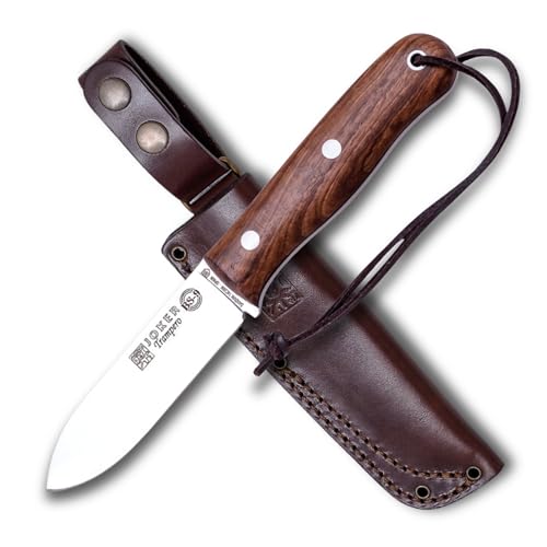 Joker Jagdmesser CN113 Trampero, Gürtelmesser mit Griff aus Nussbaumholz, braune Lederscheide, 10 cm Klinge aus Sandvik-Stahl 14c28n, Werkzeug zum Angeln, Jagen, Camping und Wandern Joker Jagdmesser CN113 Trampero, Gürtelmesser mit Griff aus Nussbaumholz, braune Lederscheide, 10 cm Klinge aus Sandvik-Stahl 14c28n, Werkzeug zum Angeln, Jagen, Camping und Wandern von Joker