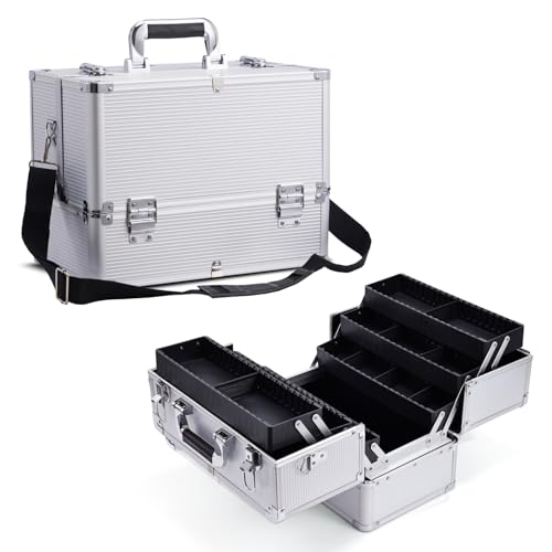 Kosmetikkoffer Schminkkoffer, Kosmetik Make up Organizer Koffer Make-up Aufbewahrung friseurkoffe Multikoffer Etagenkoffer Mit Spiegel, Makeup Koffer Alu Beautycase, Silber Kosmetikkoffer Schminkkoffer, Kosmetik Make up Organizer Koffer Make-up Aufbewahrung friseurkoffe Multikoffer Etagenkoffer Mit Spiegel, Makeup Koffer Alu Beautycase, Silber von Joligrace