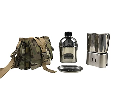 Jolmo Lander Militär Canteen Kochgeschirr-Set Camping Kantine Unordnung Kit Edelstahl Kantine mit Tasse, Deckel, Herd, Tasche (Camo Set) von Jolmo Lander