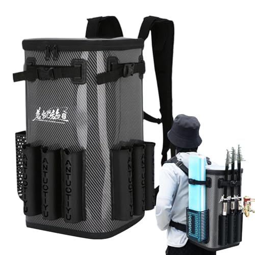 Jomewory Tackle-Box-Rucksack, Angelgerät-Tasche | Angelrucksack mit Rutenhalter 49L Angeltasche - Große Aufbewahrungstasche Sling Tackle Rucksack für Angelausrüstung von Jomewory