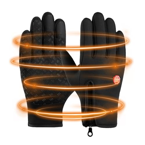 Jomewory wasserdichte Winterhandschuhe,Herren-Schneehandschuhe,Winddichte Touchscreen-Handschuhe - Winterwärmezubehör, Thermohandschuhe mit Reißverschluss zum Radfahren und Wandern von Jomewory