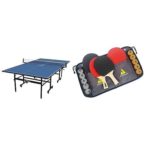 JOOLA Tischtennisplatte Inside 13 Tischtennistisch Indoor klappbares Untergestell & Tischtennis-Set Family, 4 Tischtennisschläger + 10 Tischtennisbälle + Tasche, ca. B 30 x H 8 x T 35 cm von JOOLA