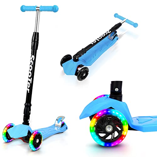 Jopassy Roller Kinder Scooter mit 3 LED-Rädern | Scooter Kinder Höhenverstellbar & Faltbar,Kinder Roller Bis 50 kg | Kinderroller für Roller Kinder 3-14 Jahre-Blau von Jopassy