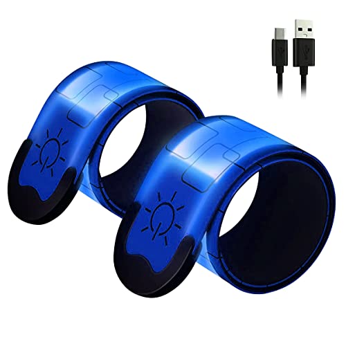 Joskeijky 2Er-Pack Wiederaufladbare Reflektierende USB-ArmbäNder, Gut Sichtbares Leuchtband für LäUfer, Biker, Wanderer, Haustierbesitzer, Blau von Joskeijky