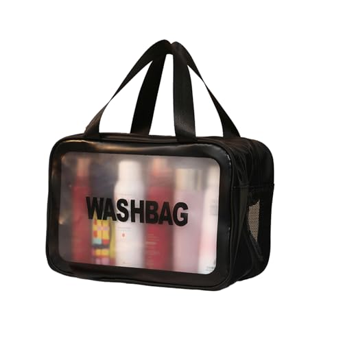 Joucien Tragbare Make-up-Tasche für Damen, minimal, personalisierbar, Hand-Kulturbeutel, wasserdicht, Reise-Aufbewahrungstasche – Schwarz – groß, Schwarz, Größe L, One size fits all von Joucien