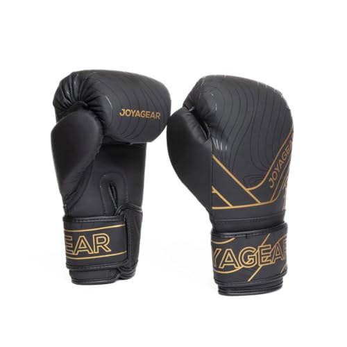 JOYA Kickbox Handschuhe Essentials - Schwarz Gold 12oz - Hergestellt aus hochwertigem Kunstleder - Kampfsport Sparring Handschuhe - Muay Thai Kickboxen Boxhandschuhe Punchinghandschuhe Joya Fight Gear von Joya Fight Gear