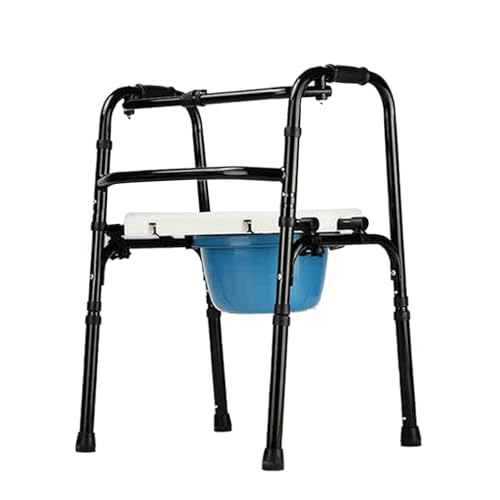 Joyfitness Klappbarer Gehhilfe für Senioren, klappbarer Rollgehwagen mit abnehmbarem Sitz und Toiletteneimer, höhenverstellbarer Standard-Gehwagen aus Aluminium, trägt bis zu 300 Pfund von Joyfitness